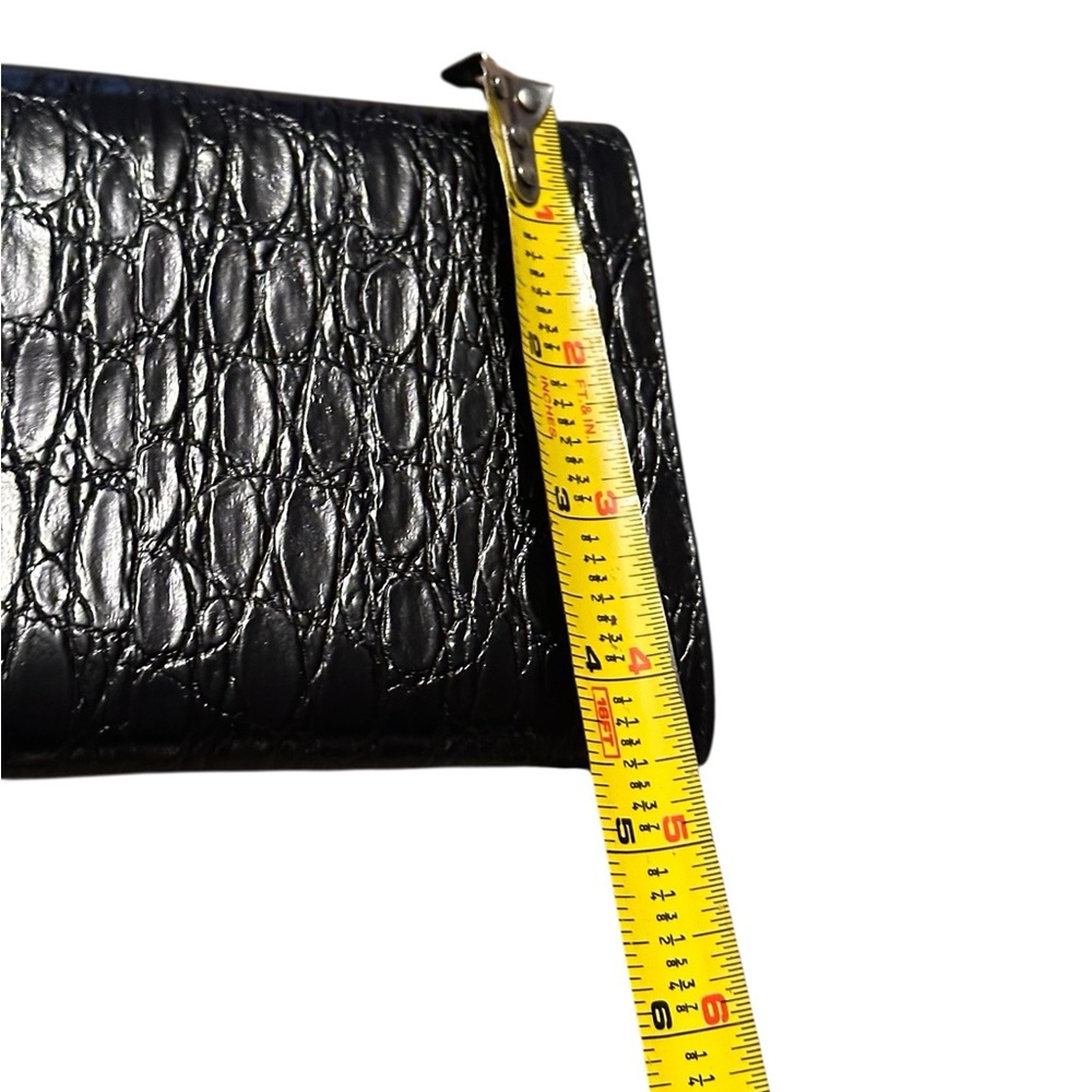 Black Croc-Embossed Black Leather Long Wallet NWOT - Picture 4 of 8
